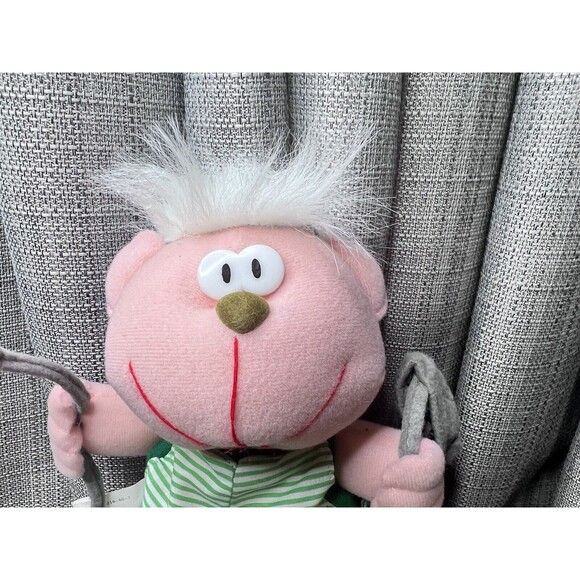 VTG Hugfun Fishing Boy Plush Stuffed Toy Pole Basket White Hair 10 Inch Clothes - Picture 2 of 16